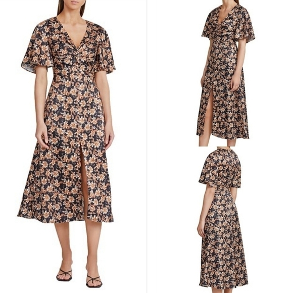 New ACLER Tippet Floral Flutter-Sleeve Midnight Wallpaper Midi Dress NWT Size 2 - Picture 4 of 16